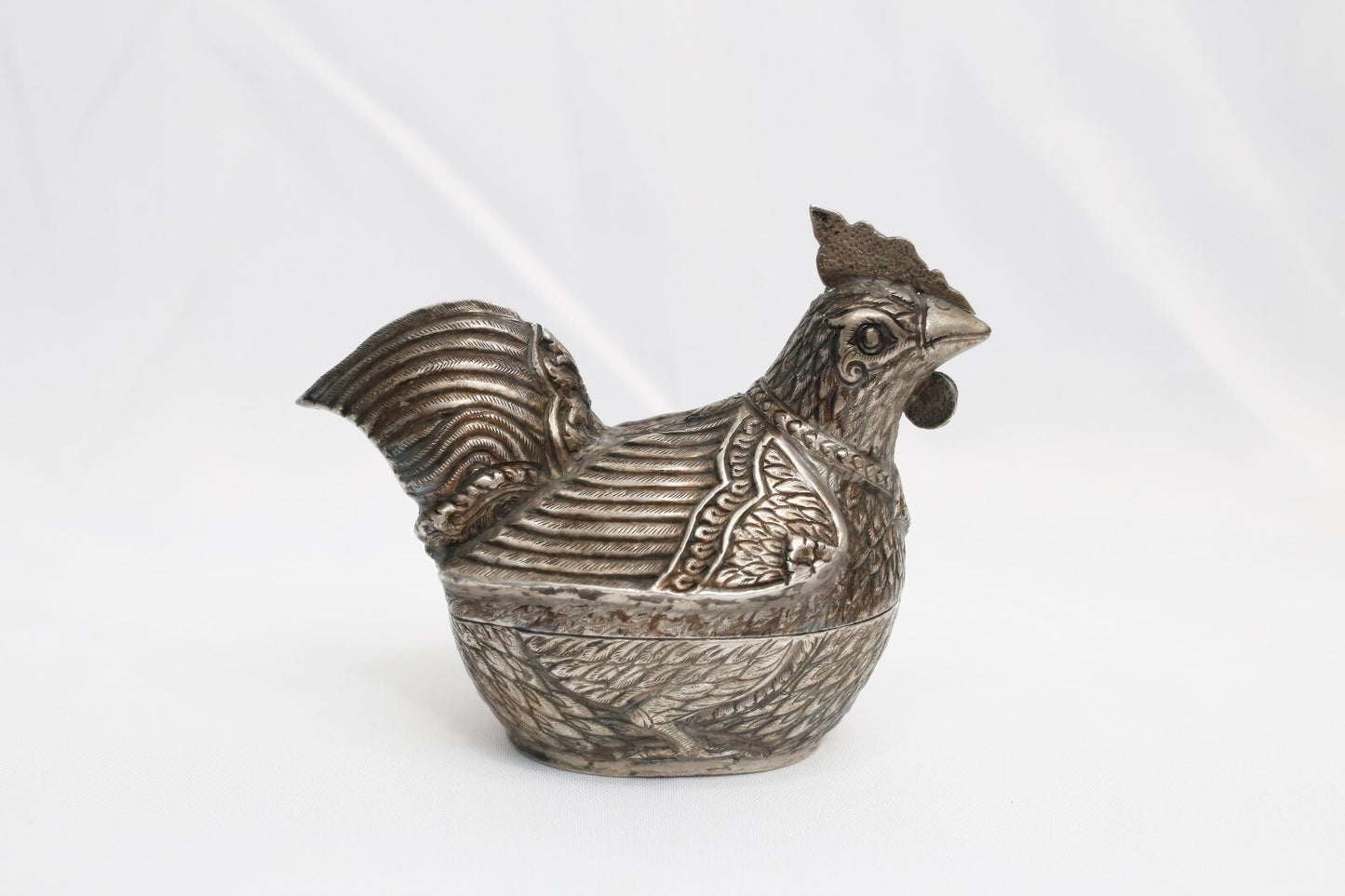 Vintage Sterling Silver Rooster Trinket Box, 119.5g
