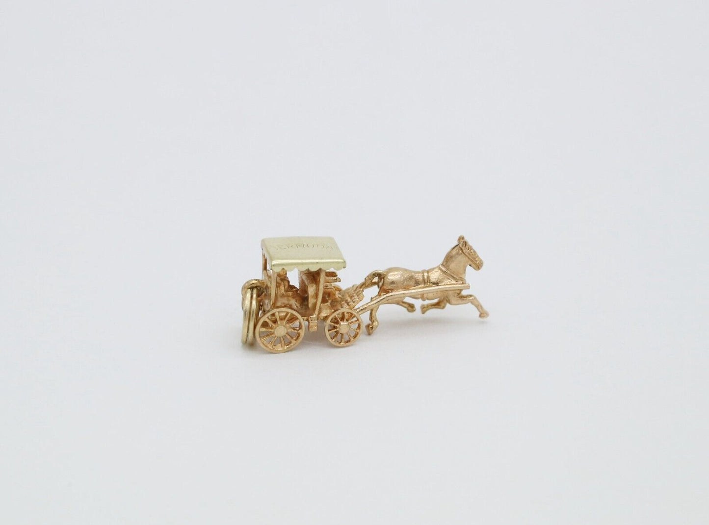 14k Yellow Gold Horse Drawn Carriage Charm, 4.1g