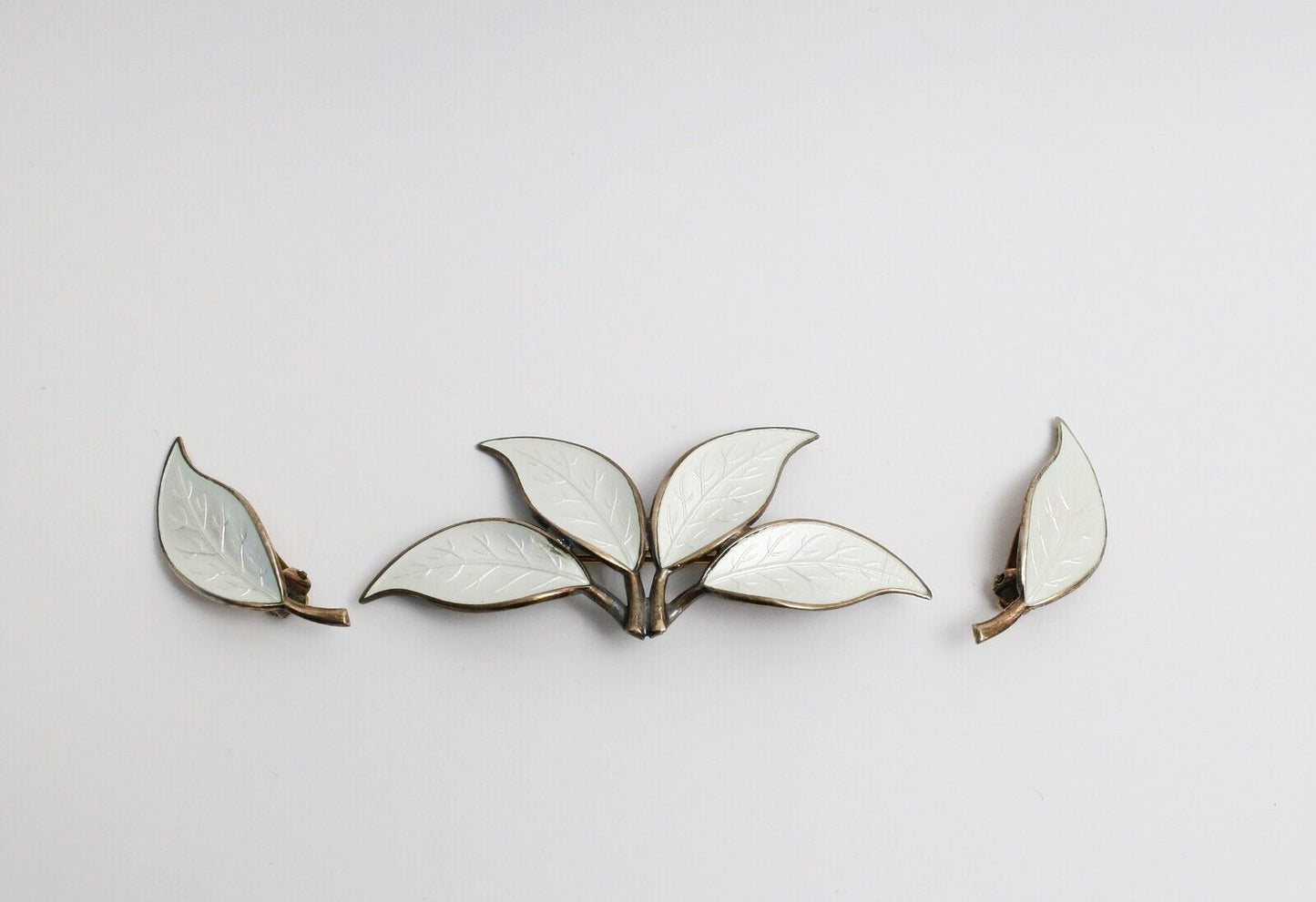 Vintage Sterling Silver Leaf Clip-On Earring & Brooch Set, 12.5g