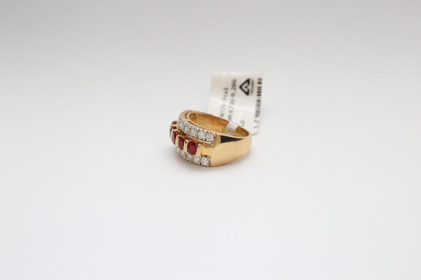 21k Yellow Gold Red Spinel & Diamond Ring, Size 6.75 - 9.7g