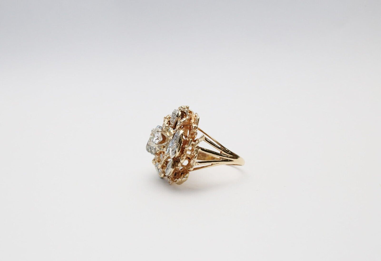 Vintage 14k Yellow Gold Diamond Cocktail Ring, Size 8.5 - 12.3g