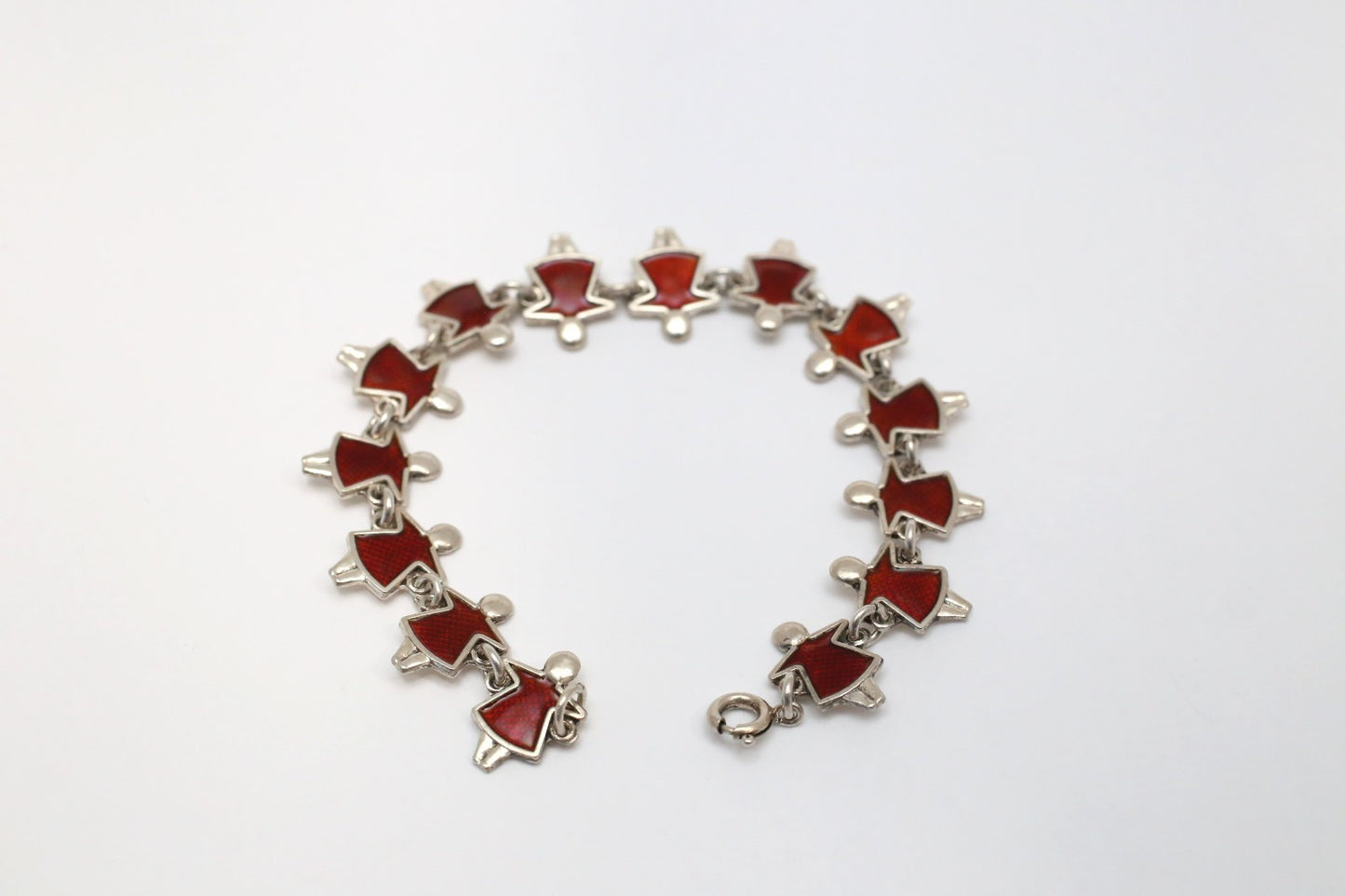 Sterling Silver Red Enamel Girl Link Bracelet, 6.5 inches - 11.0g