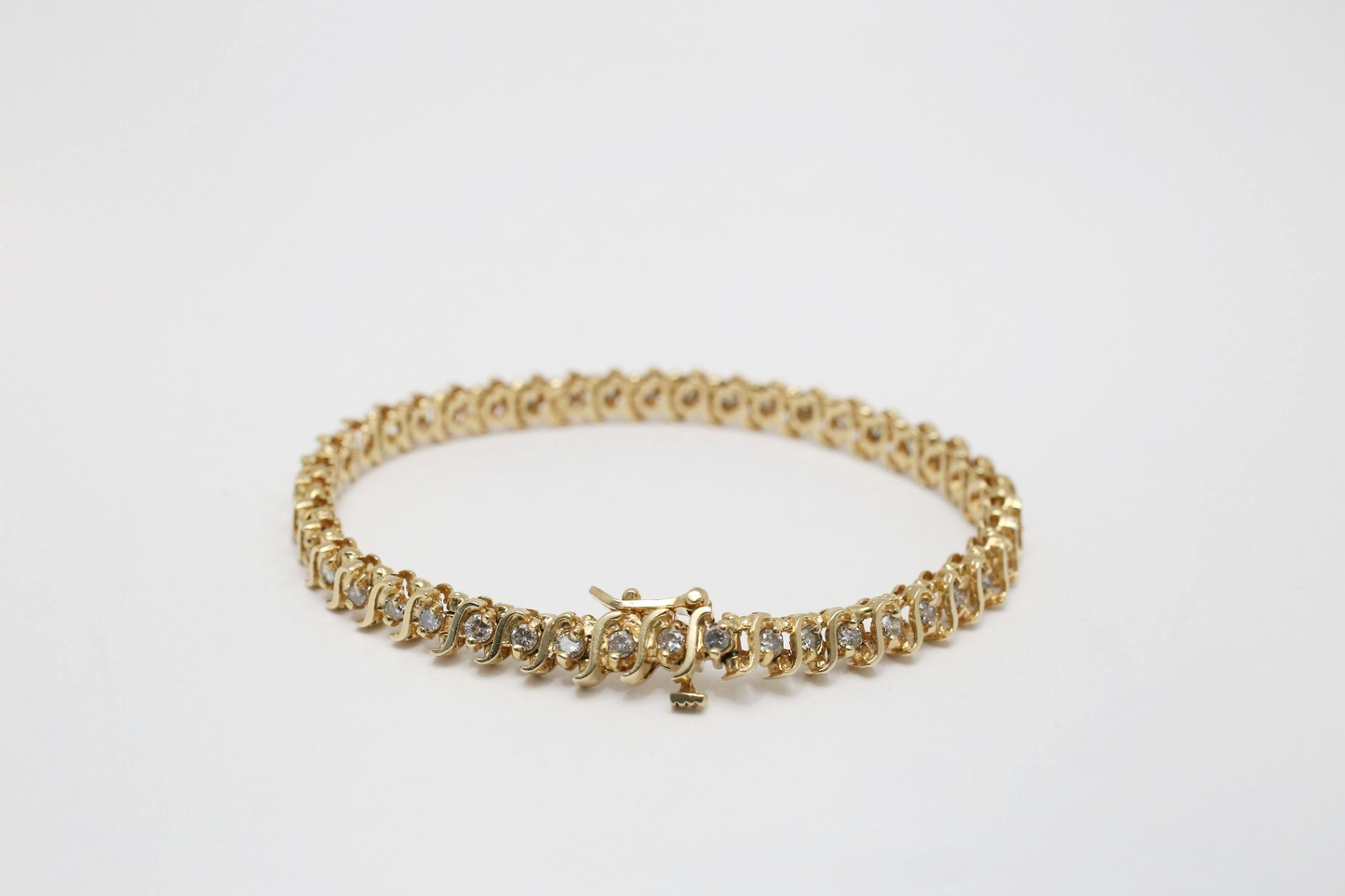 14k Yellow Gold Diamond Tennis Bracelet, 7 inches - 13.7g