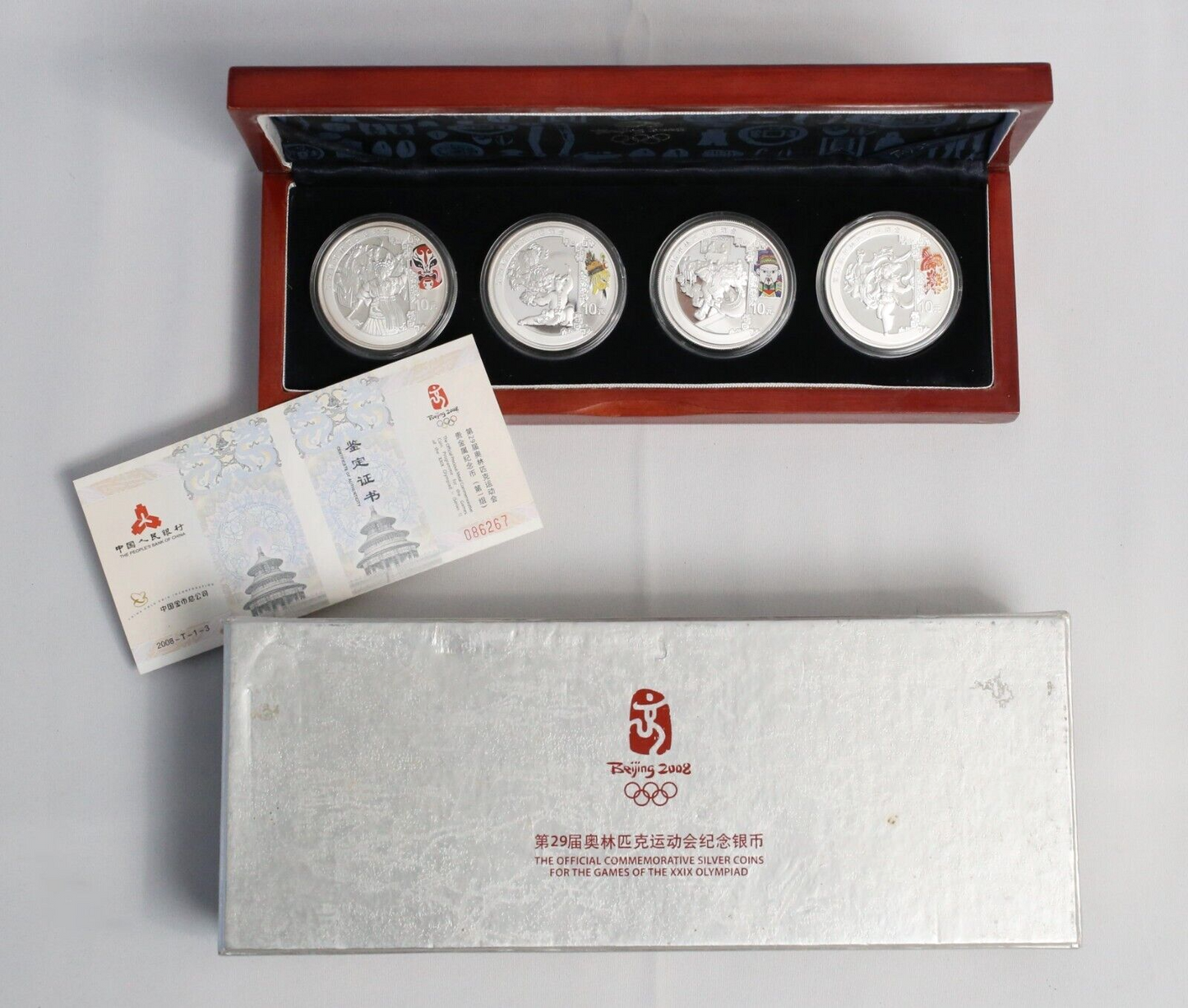 China 2008 Beijing Olympic Series I Silver Coin 4pc Set with Box & COA