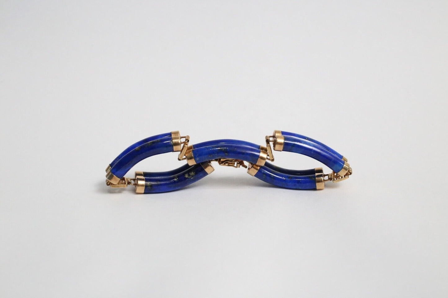 14k Yellow Gold Blue Lapis Lazuli Link Bracelet, 7.25 inches - 15.3g