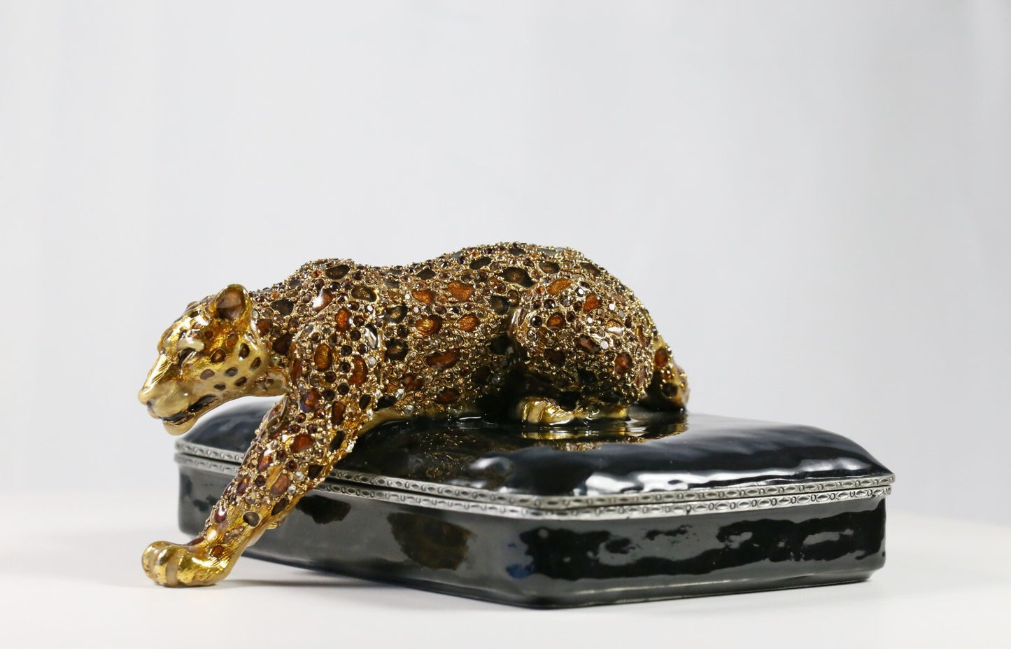 Jay Strongwater Leopard Trinket Box, Signed 2003