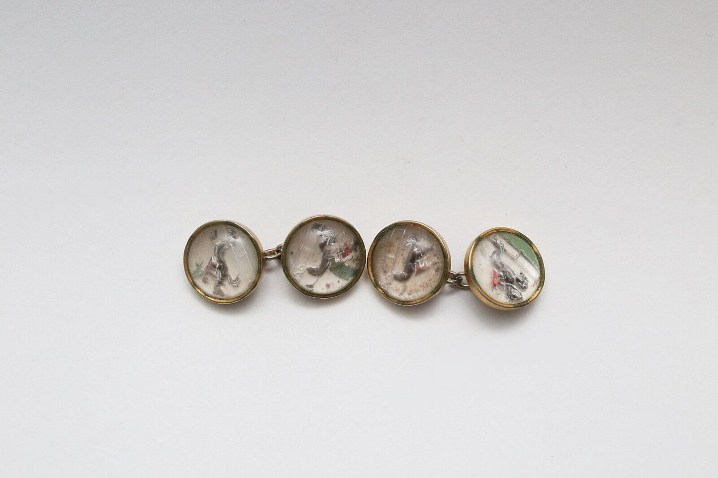 Antique Victorian Essex Crystal Glass Equestrian Cufflinks - Made In England