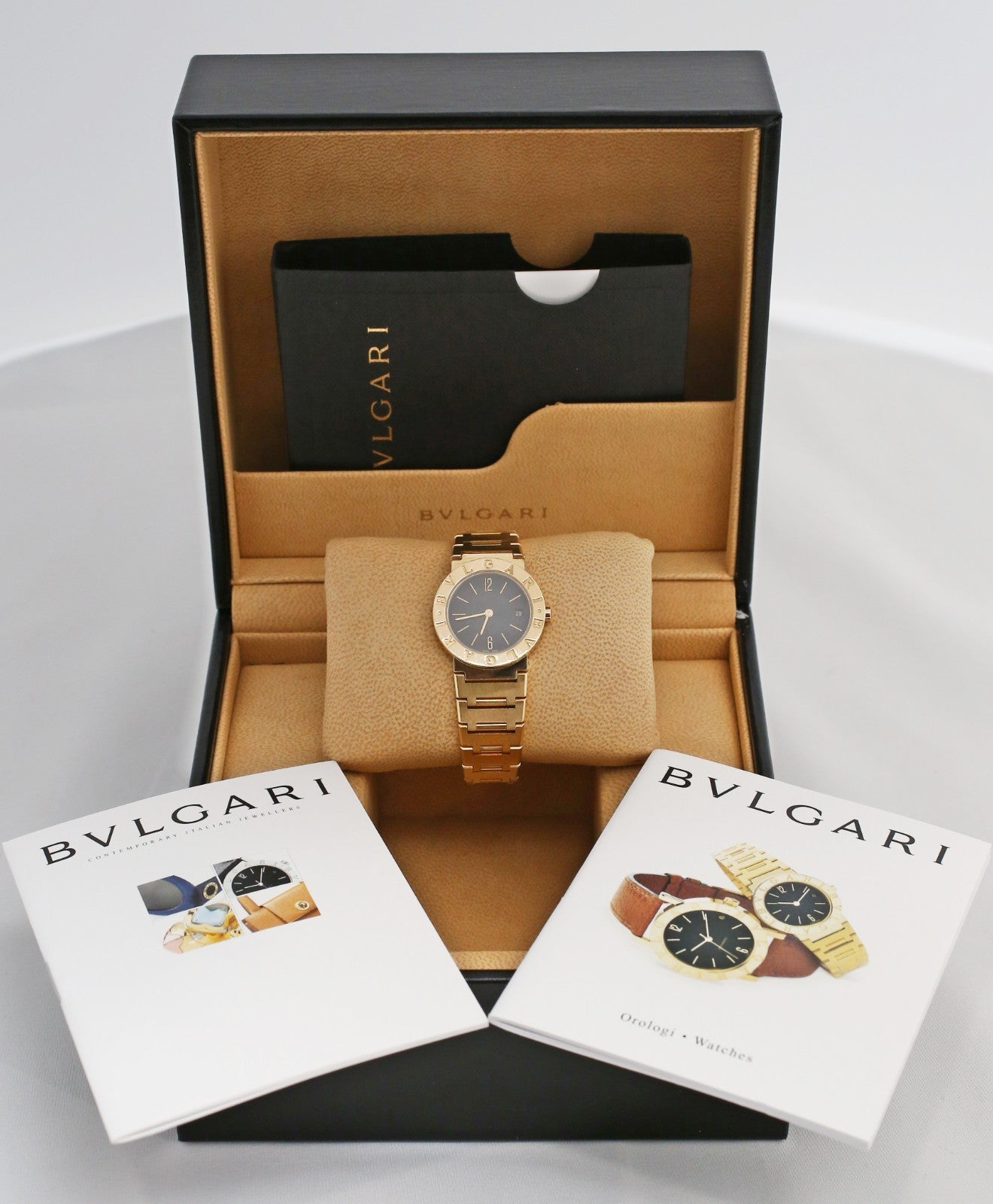 Bvlgari Diagono 18k Yellow Gold Ladies Black Dial 26mm BB26GG Watch, 93.5g