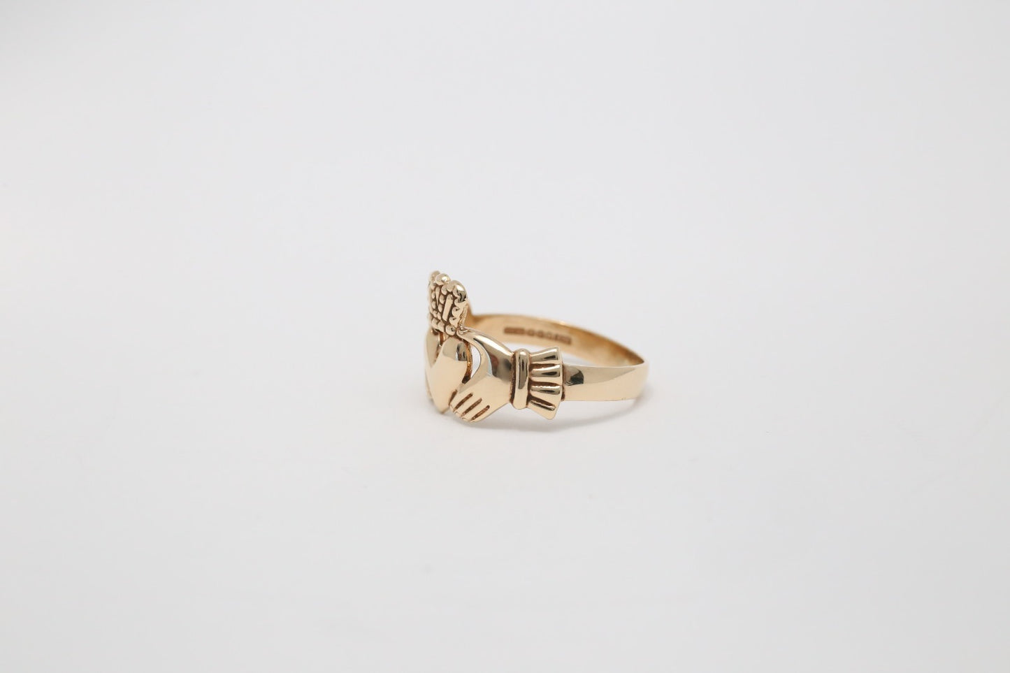 9k Yellow Gold Claddagh Ring, Size 12 - 5.1g