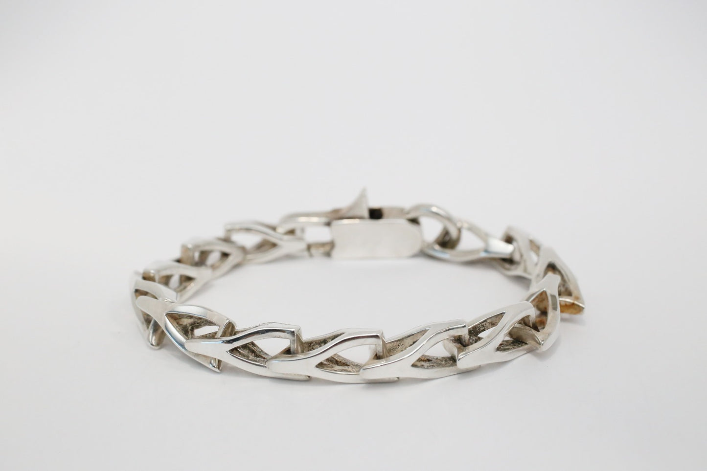 Sterling Silver Angled Link Bracelet, 9 inches - 63.4g