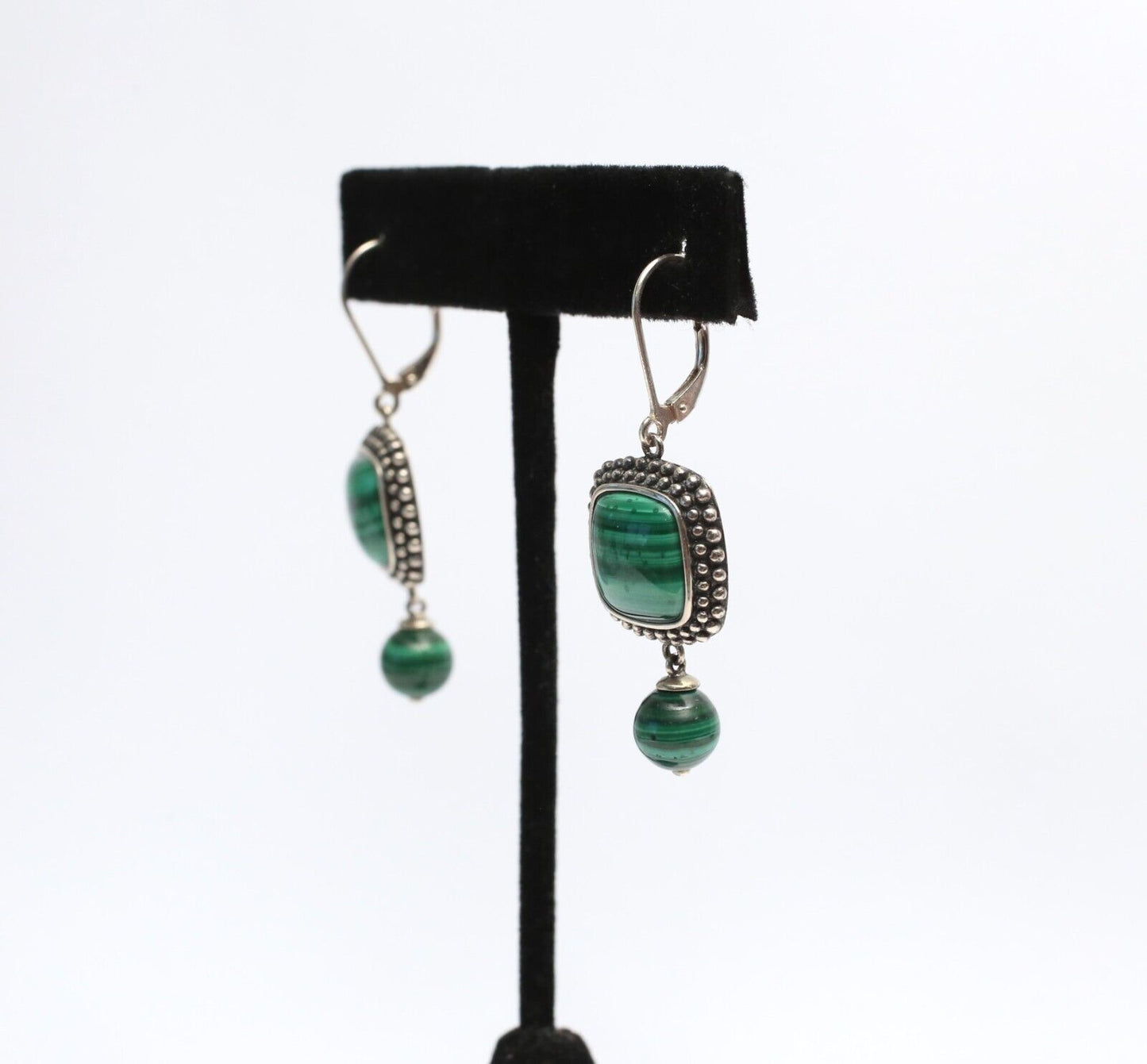 Sterling Silver Malachite Dangle Earrings, 10.6g