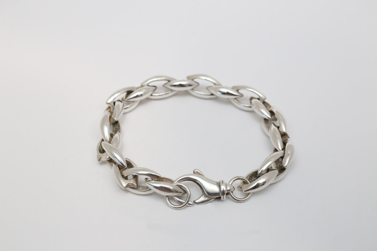 Sterling Silver Elongated Marquise Link Bracelet, 9 inches - 50.6g