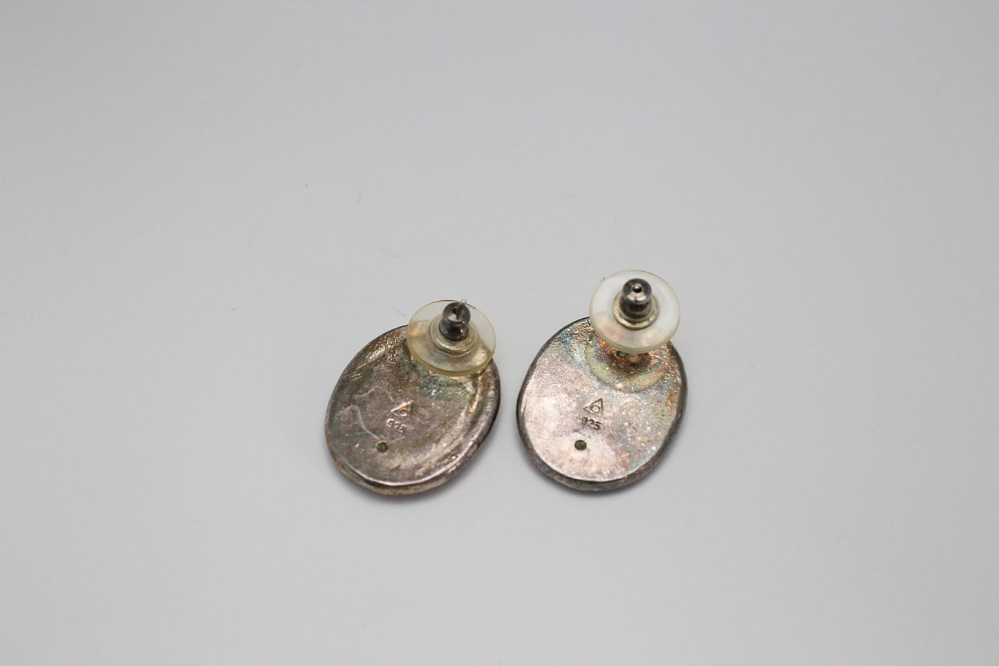 Vintage Sterling Silver Iridescent Oval Earrings, 11.7g