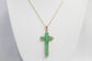 18k Yellow Gold Green Jade Cross Pendant Necklace, 18 inches - 8.1g
