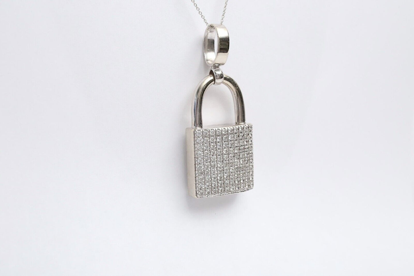 14k White Gold Diamond Padlock Pendant, 31.2g