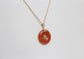 14k Yellow Gold Round Orange-Red Jade Chinese "Good Fortune" Pendant, 3.8g