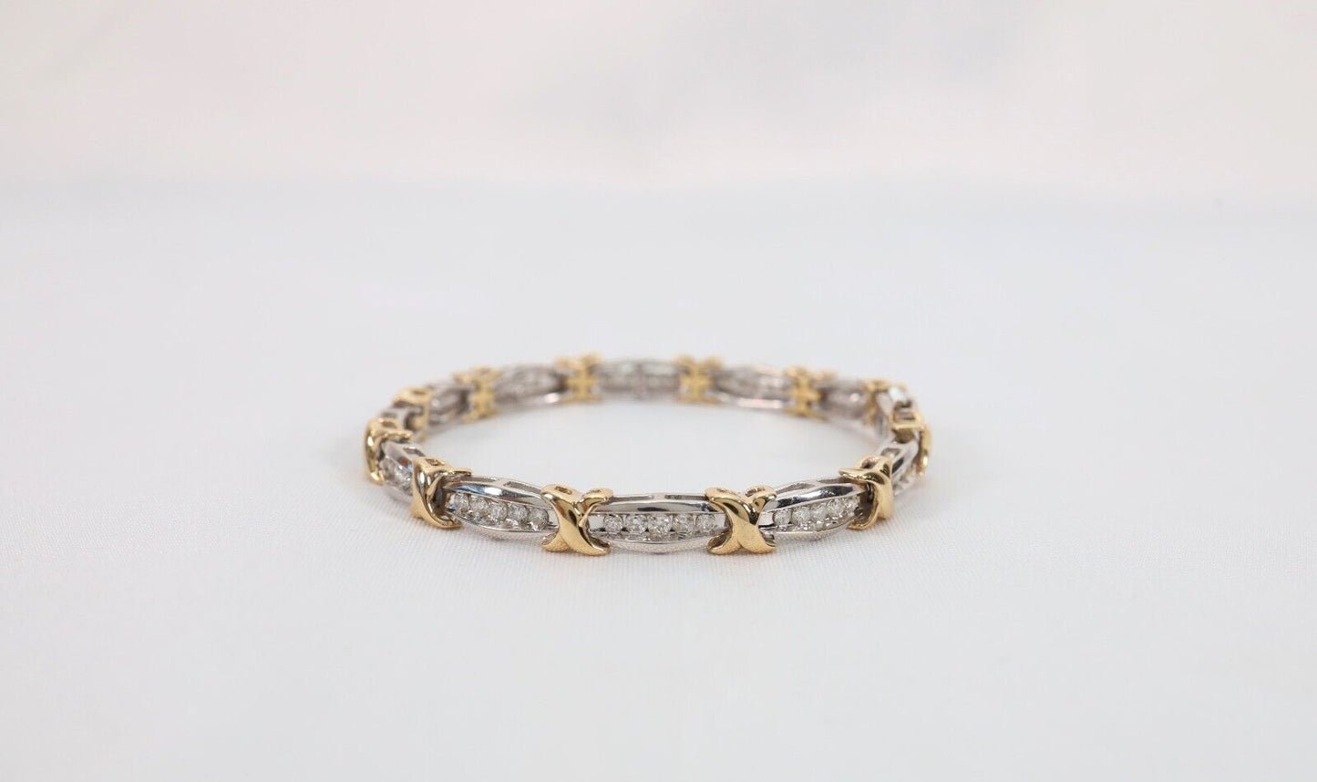 14k White & Yellow Gold Diamond Tennis Bracelet, 7 inches - 16.0g