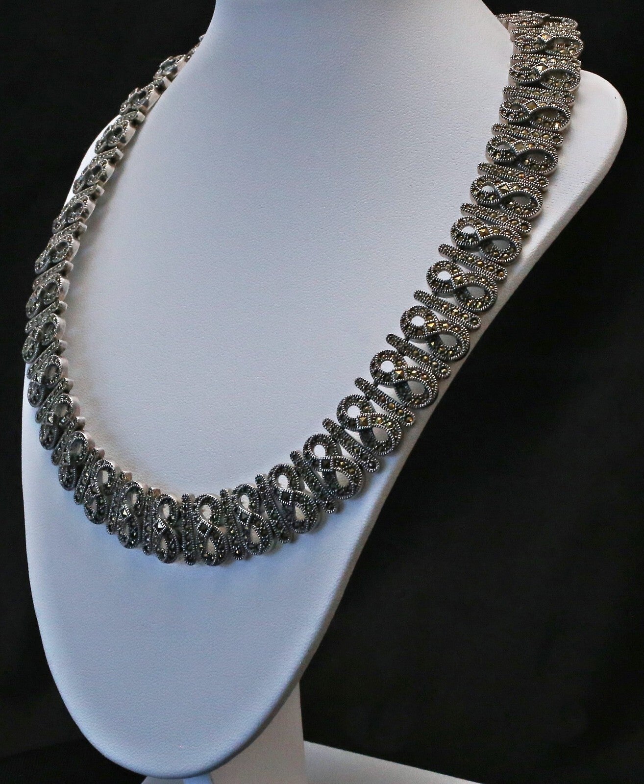 Sterling Silver Infinity Bar Bracelet & Choker Necklace Set, 153.5g