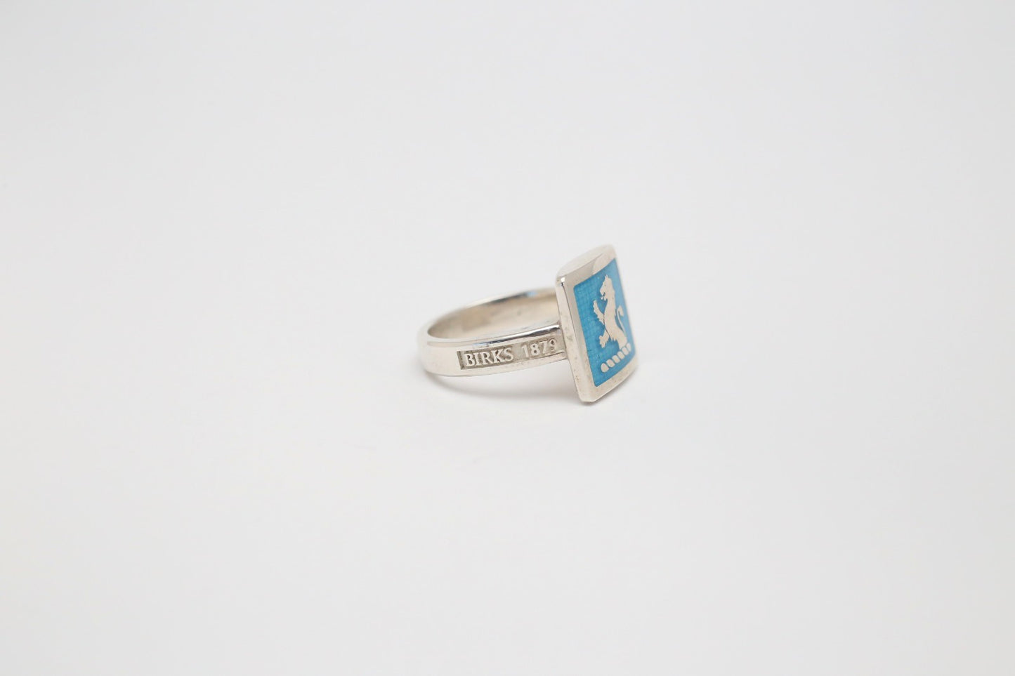 Birks Sterling Silver Blue Heraldic Lion Ring, Size 6.75 - 9.0g