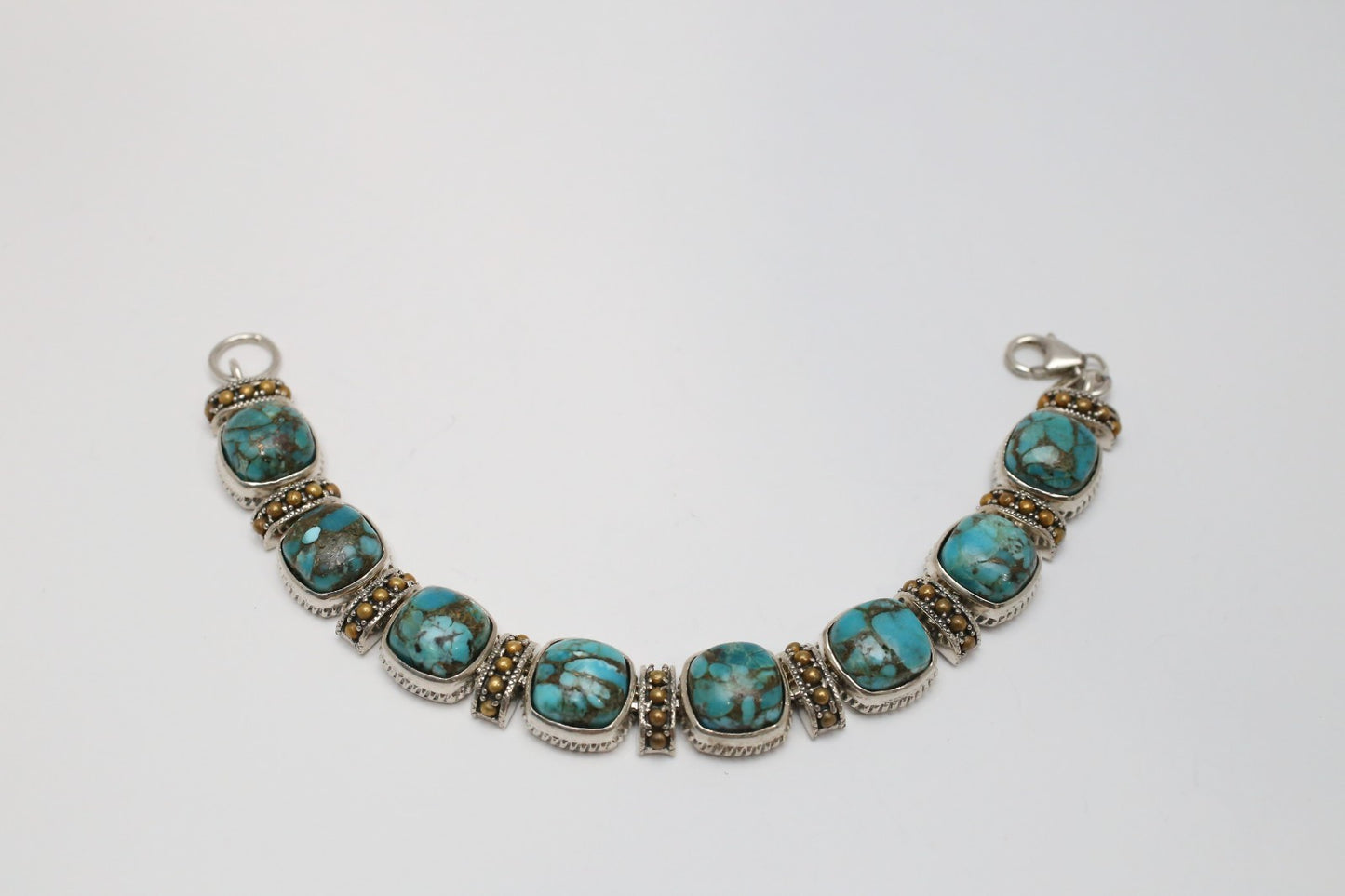 Sterling Silver Turquoise Link Bracelet, 6.5 inches - 28.2g