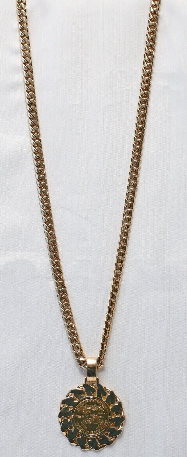 Heavy 14k Yellow Gold Chain & 22k Gold Coin Pendant, 36 inches - 415.5g