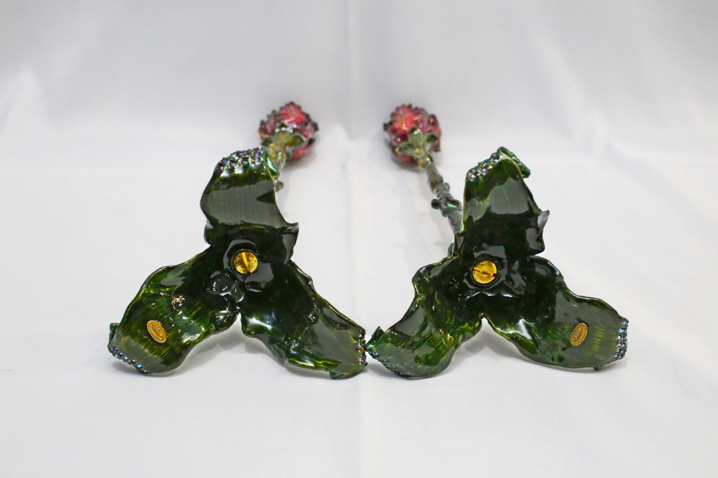 Jay Strongwater (2) Tall Floral Candlestick Holder