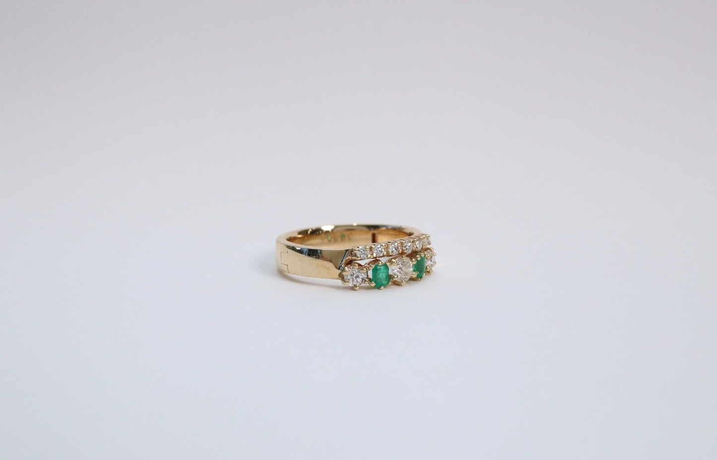 14k Yellow Gold Superfit Diamond & Emerald Hinge Ring, Size 11.5 - 8.9g