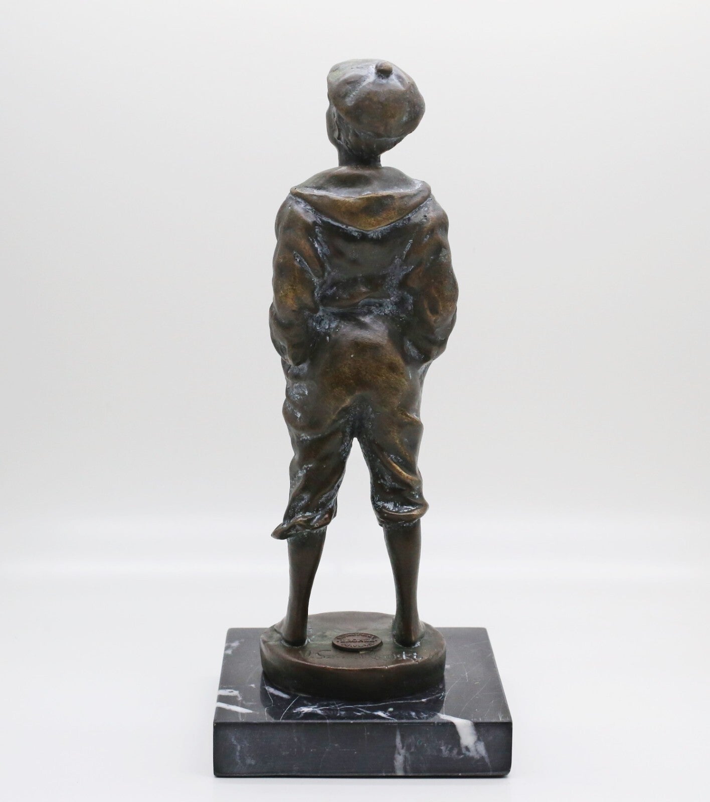 Vintage Bronze Whistling German Boy Sculpture, Signed V. Szczeblewski