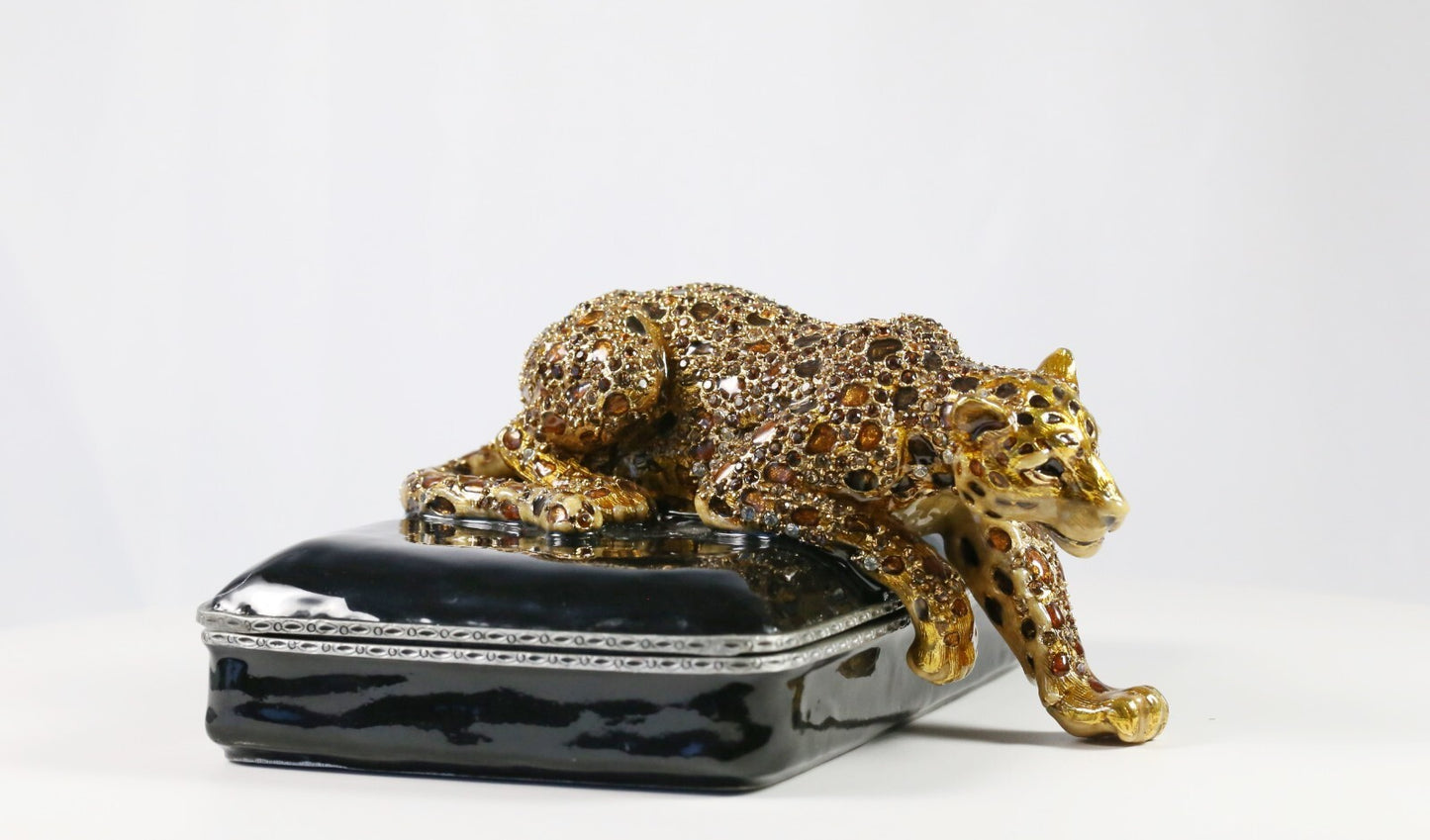 Jay Strongwater Leopard Trinket Box, Signed 2003