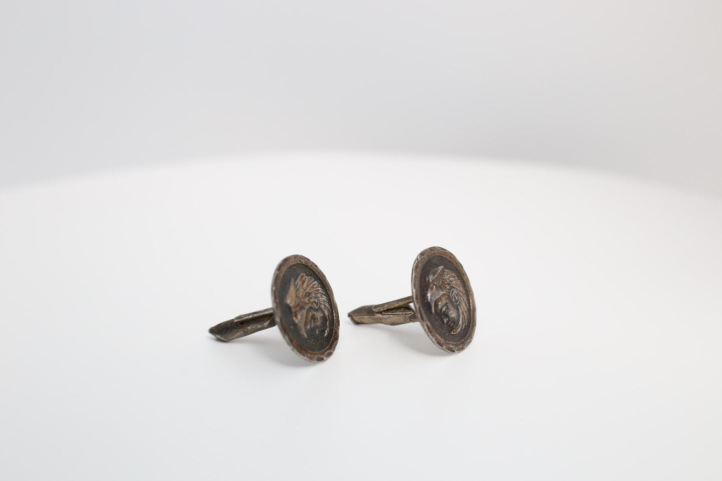 Vintage Sterling Silver Aztec Warrior Cufflinks, 14.2g