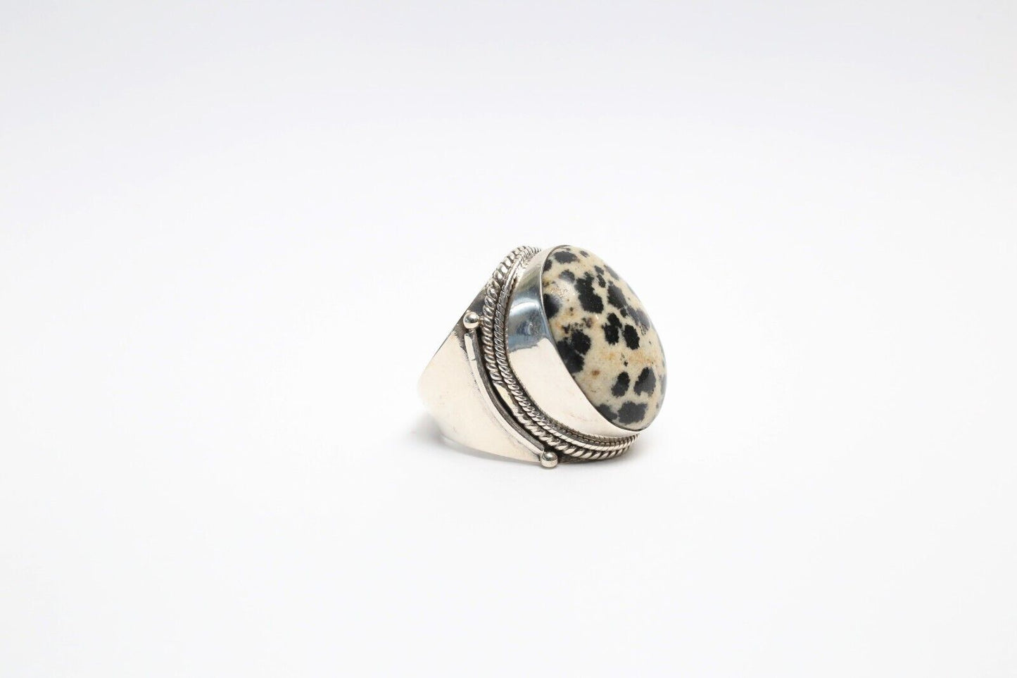 Sterling Silver Dalmatian Jasper Ring, Size 7.75 - 8.6g