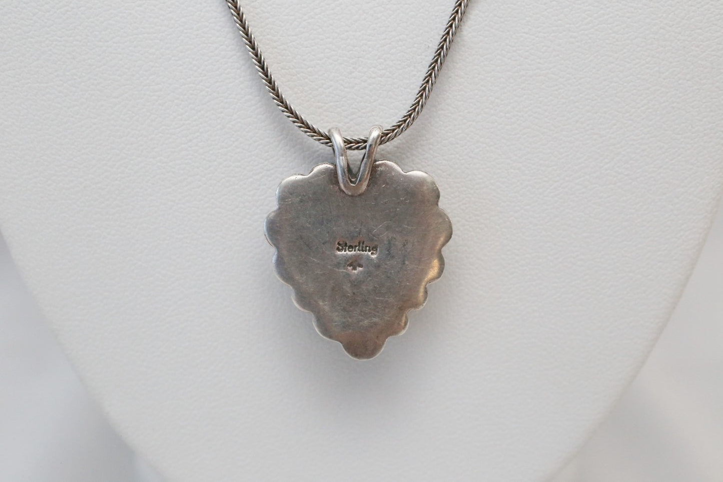 Vintage Sterling Silver Inlaid Heart Necklace, 16.5 inches - 11.0g