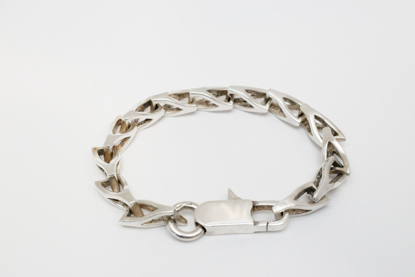 Sterling Silver Angled Link Bracelet, 9 inches - 63.4g