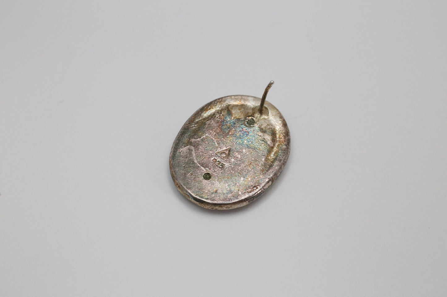 Vintage Sterling Silver Iridescent Oval Earrings, 11.7g