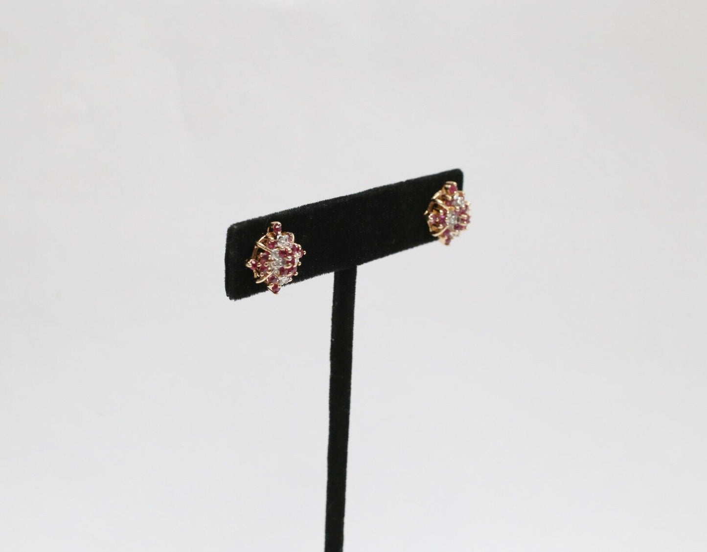 Towne & Country 14k Yellow Gold Ruby & Diamond Stud Earrings - 3.8g