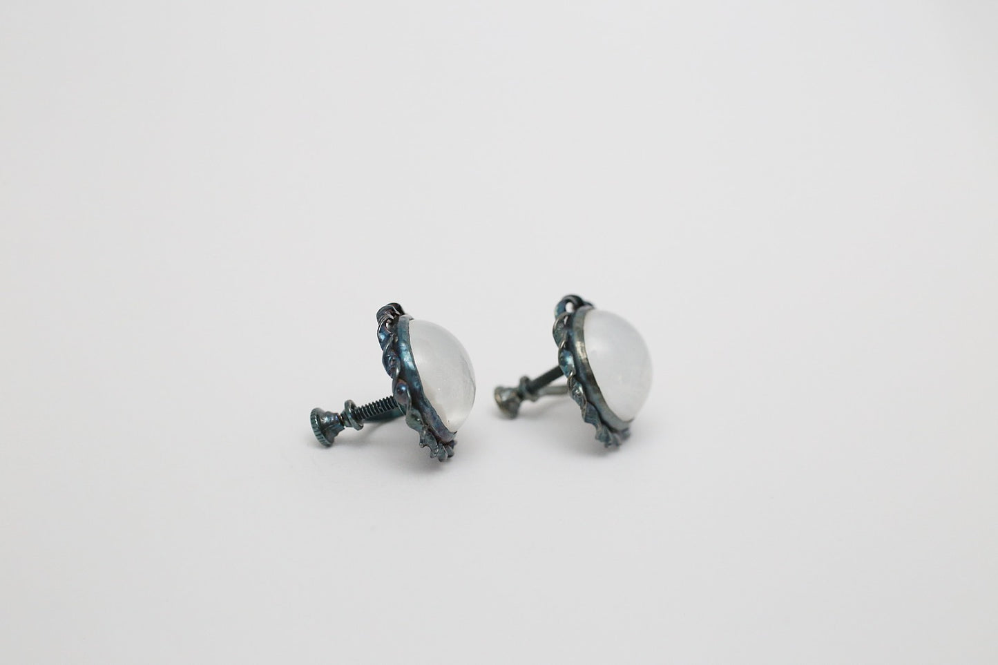 Vintage Sterling Silver Domed Moonstone Earrings, 6.8g