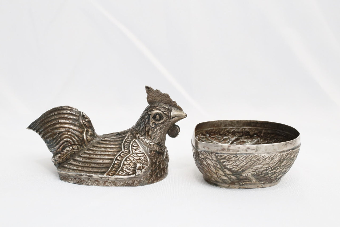 Vintage Sterling Silver Rooster Trinket Box, 119.5g