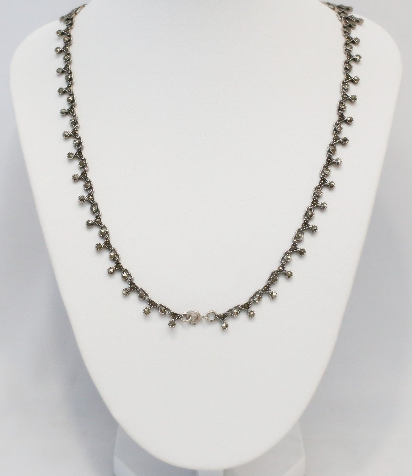 Vintage Sterling Silver Marcasite Choker Necklace, 16.5 inches - 19.5g