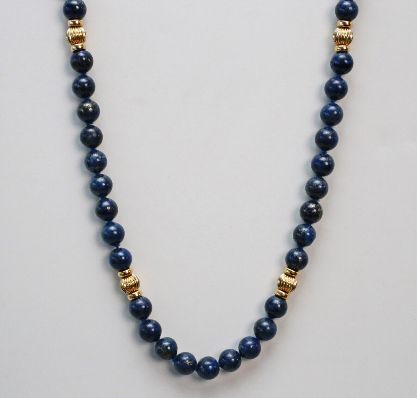 Vintage 14k Yellow Gold Lapis Lazuli Beaded Necklace, 33.0 inches - 72.5g