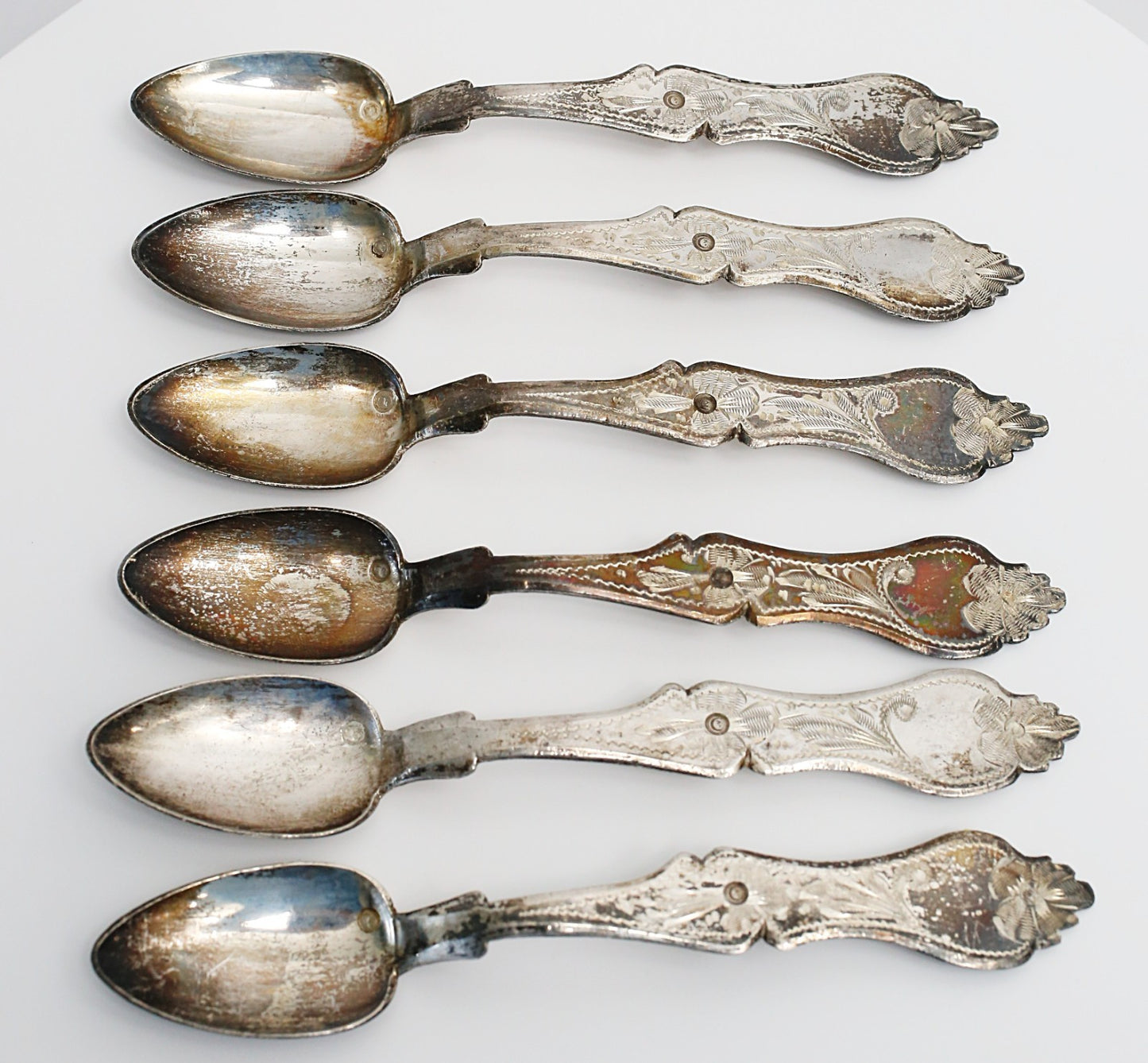 Vintage Ornate Solid Silver Spoons, Set of 6 - 180.0g