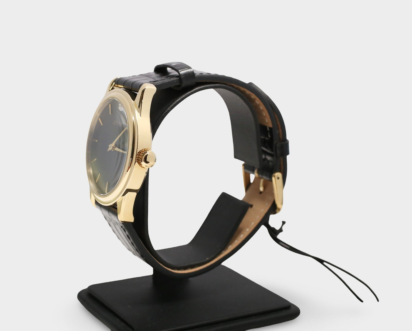 Bulova Men's 38mm Gold-Tone Black Dial Leather Band Dress Watch