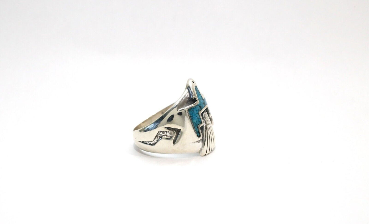 Sterling Silver Native American Turquoise Thunderbird Ring, Size 10 - 12.8g