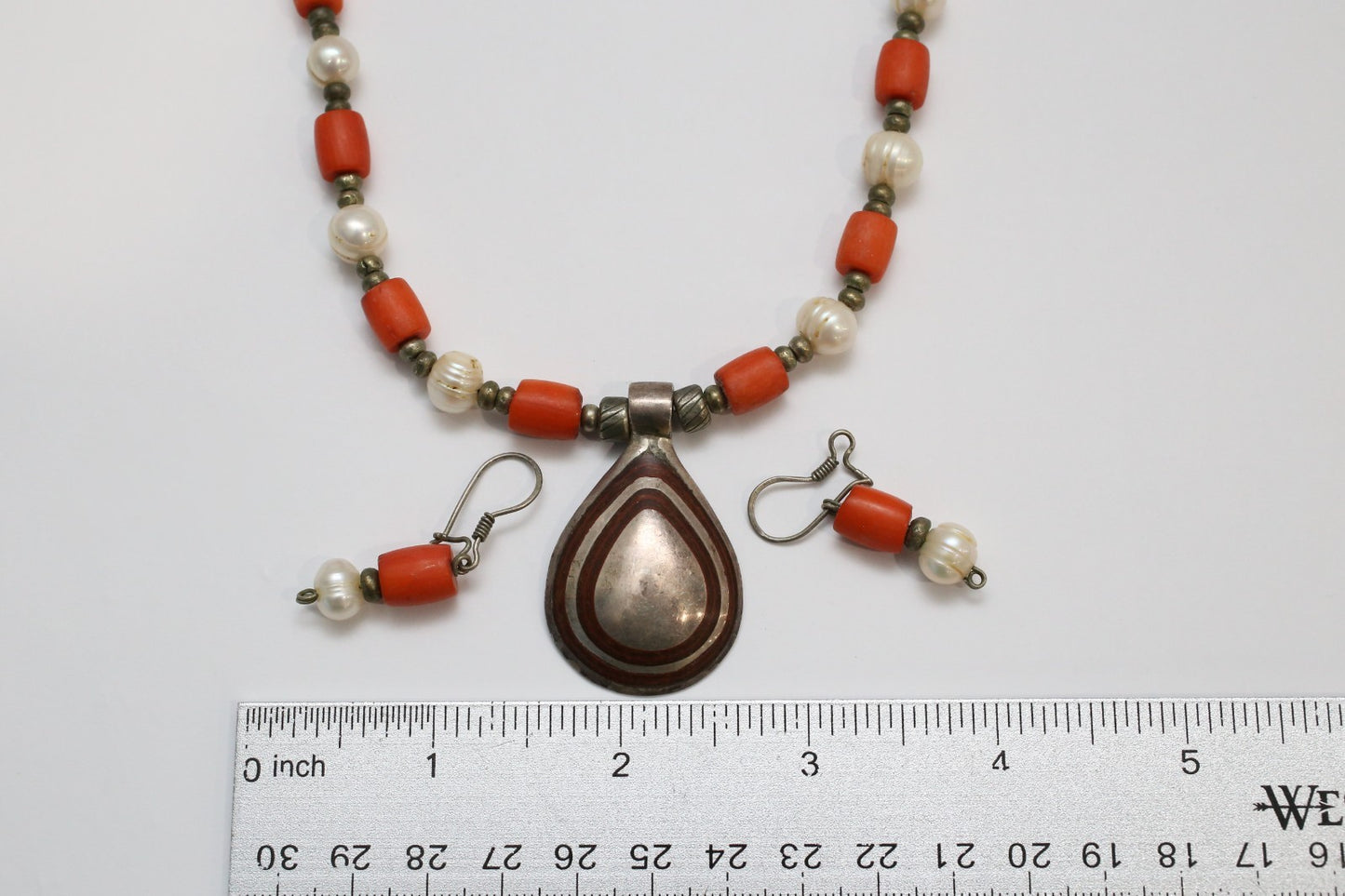 Native American Sterling Silver Beaded Necklace & Earring Set, 65.6g