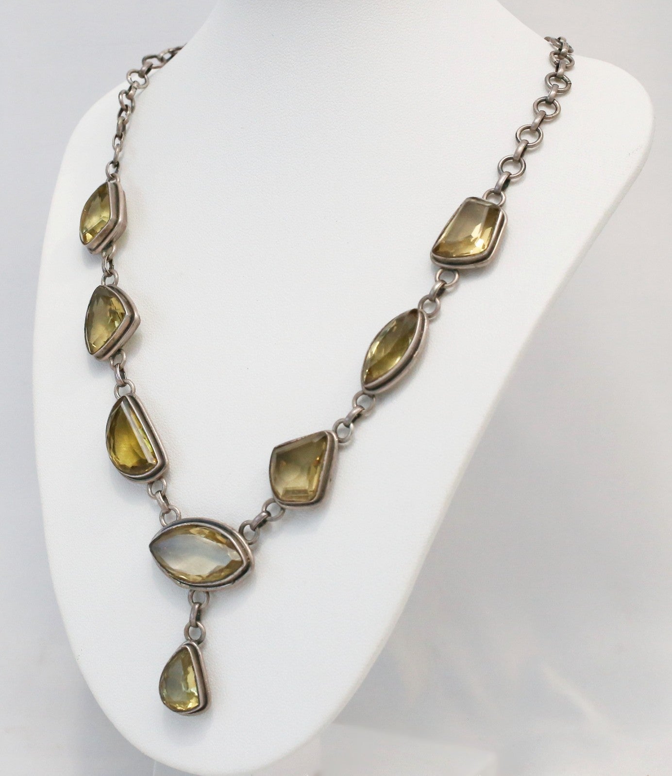 Vintage Sterling Silver Gemstone Necklace, 17.5 inches - 39.6g