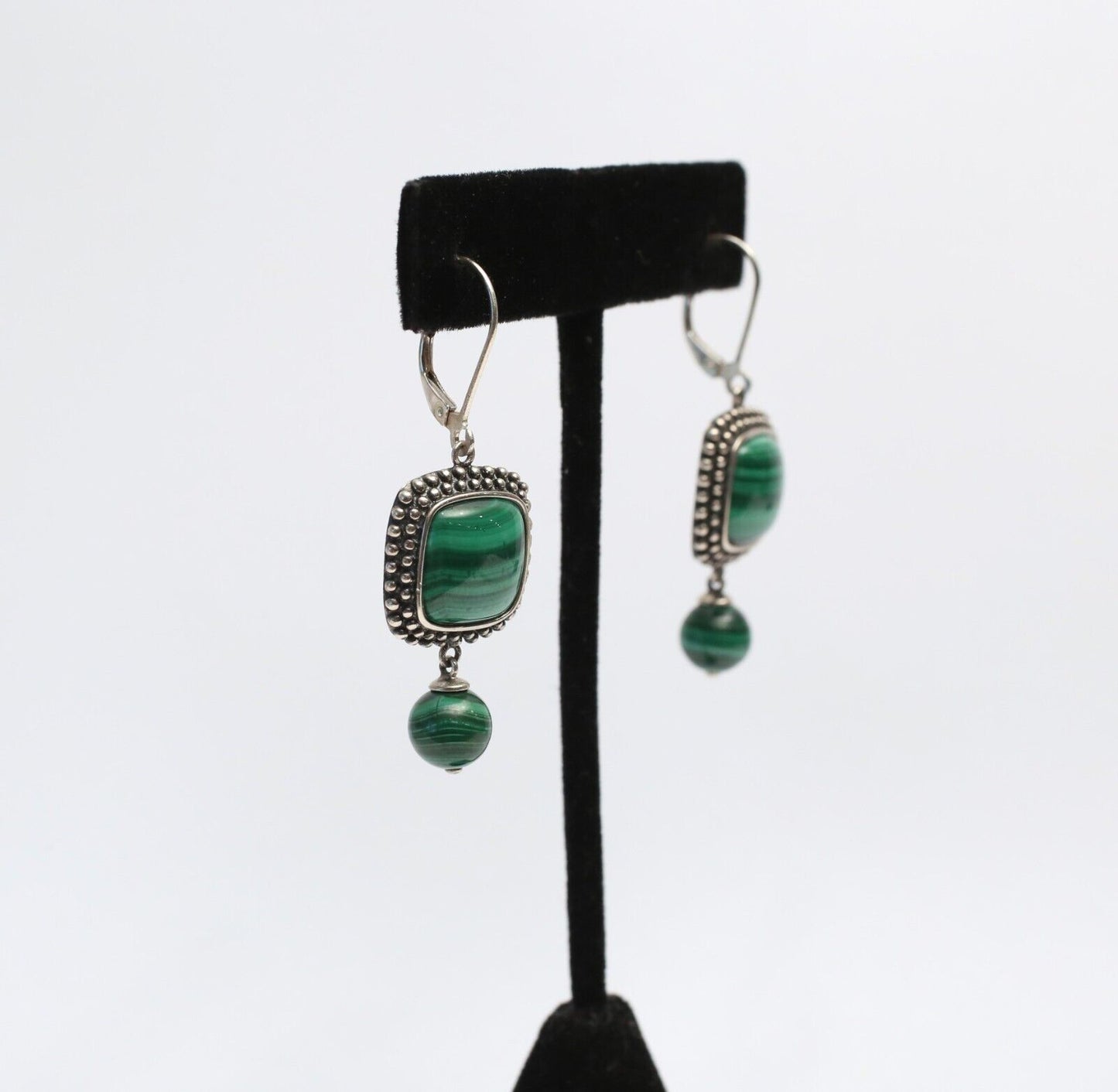 Sterling Silver Malachite Dangle Earrings, 10.6g