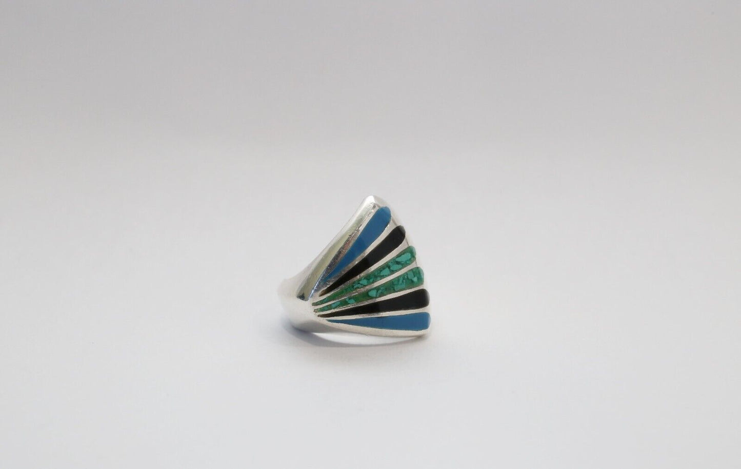 Sterling Silver Inlaid Multicolor Ring Size 7.25 - 16.3g