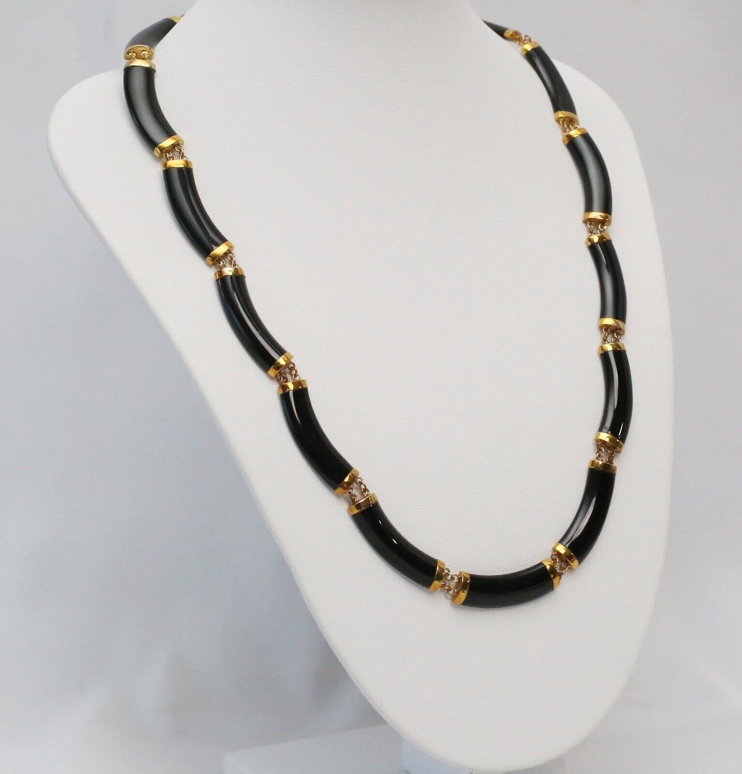 14k Yellow Gold Black Onyx Necklace, 17 inches - 19.6g