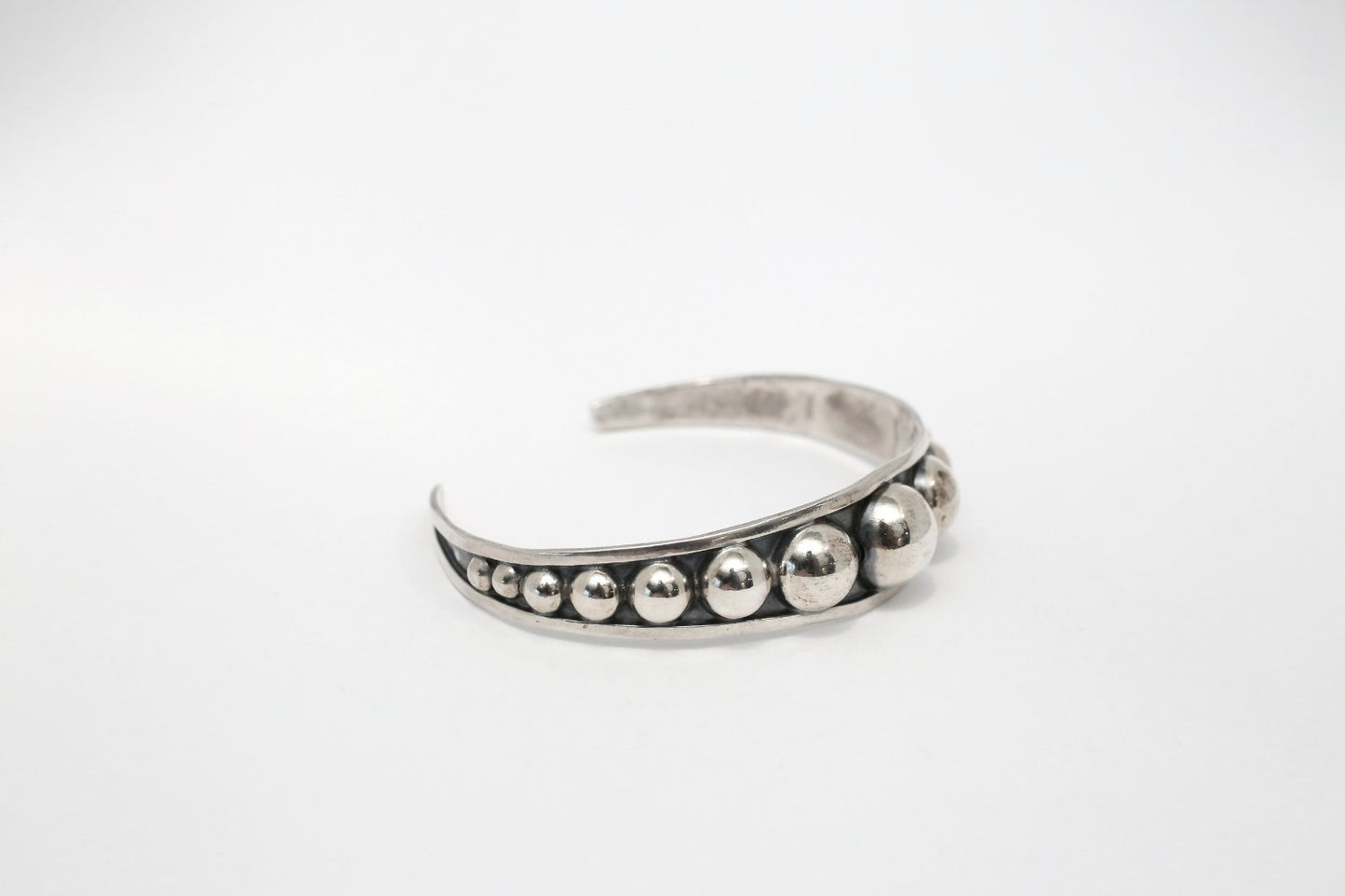 Mexico Sterling Silver Beaded Cuff Bracelet, 7 inches - 13.1g
