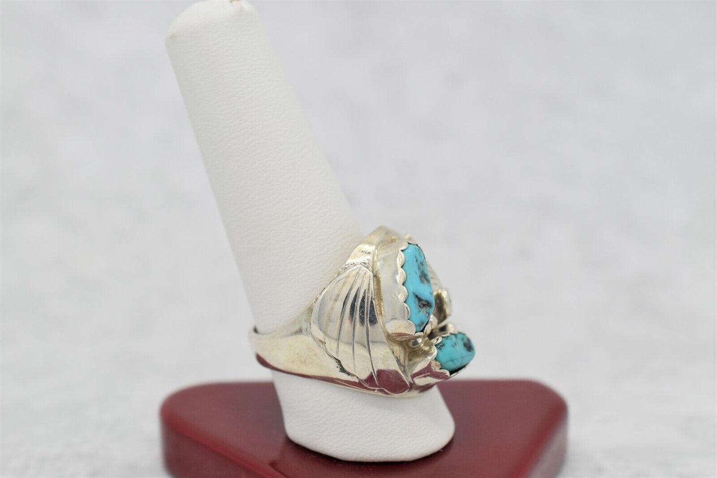 Sterling Silver JH Signed Turquoise Feather Ring, Size 10.5 - 19.1g