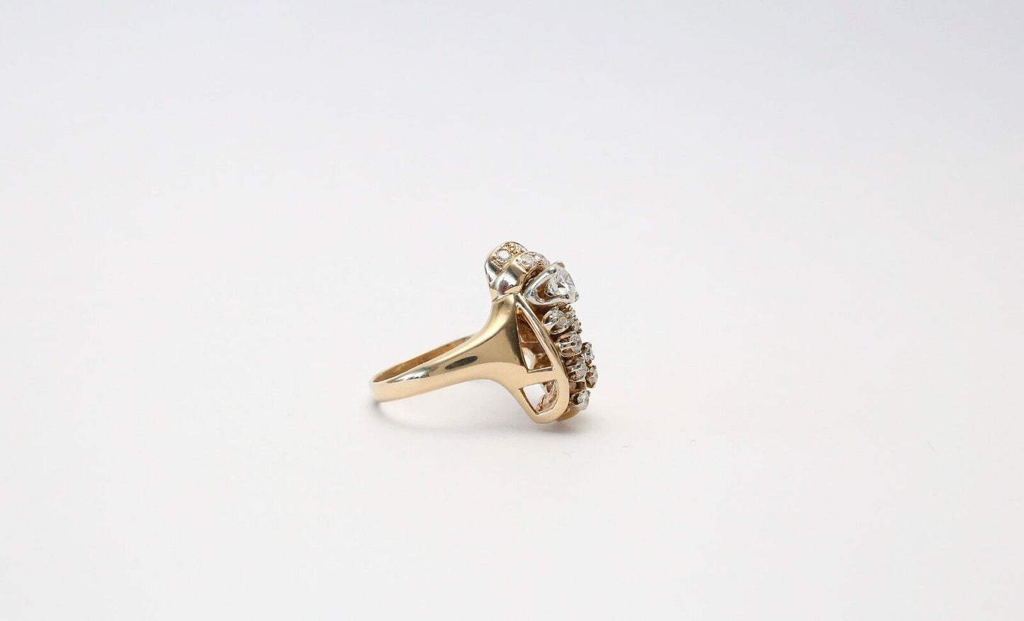 Art Deco 14k Yellow Gold Diamond Ring, Size 8.5 - 8.8g